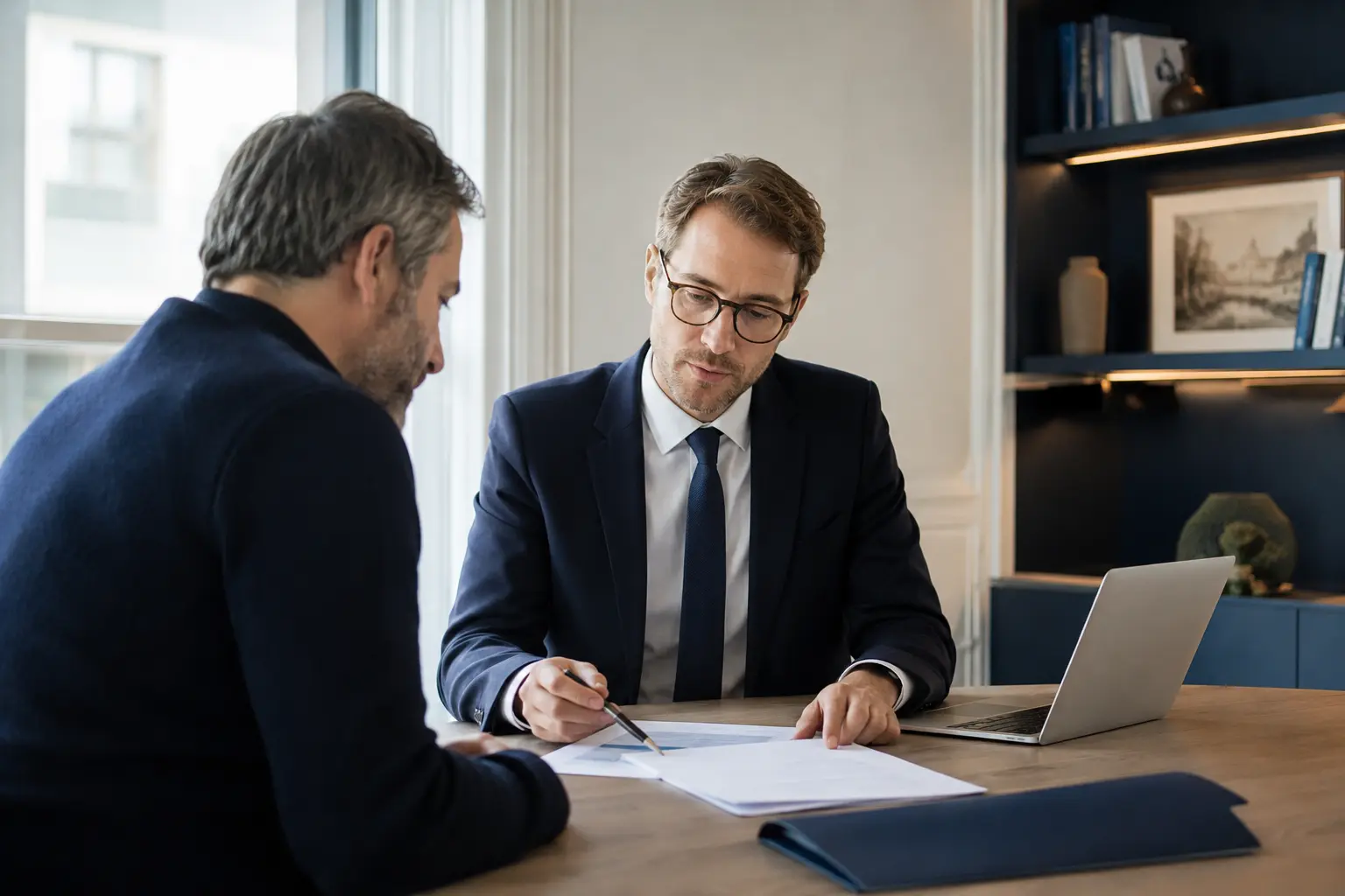 Conseiller étudiant un projet de financement avec un client