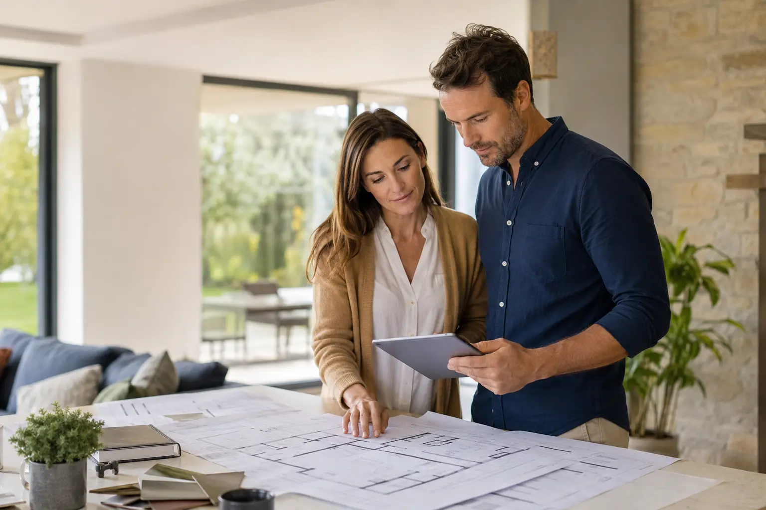 Couple préparant un projet de financement immobilier