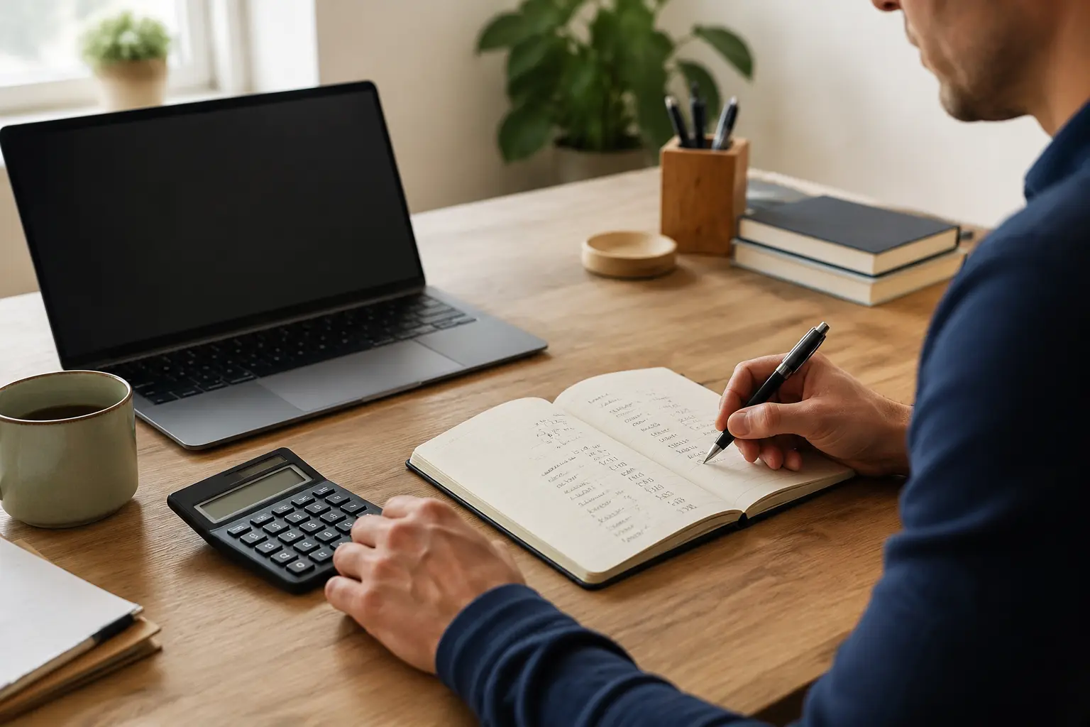 Préparation d’une estimation financière avec un ordinateur et une calculatrice
